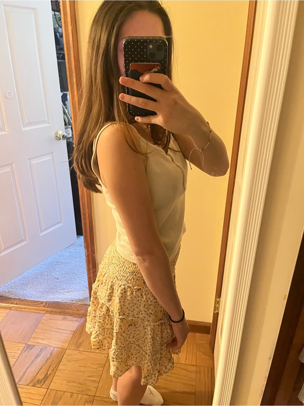 American Eagle Outfitters Cream Floral Smocked Tiered Skirt